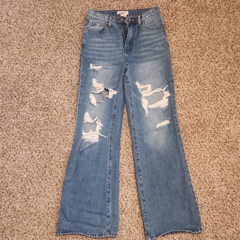 Vibrant Distressed Wide-Leg Jeans